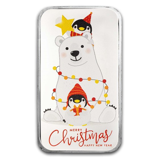 2024 1 oz Silver Colorized Bar - Christmas Polar Bear & Pengins 2024 1 oz Silver Colorized Bar - Christmas Polar Bear & Pengins
