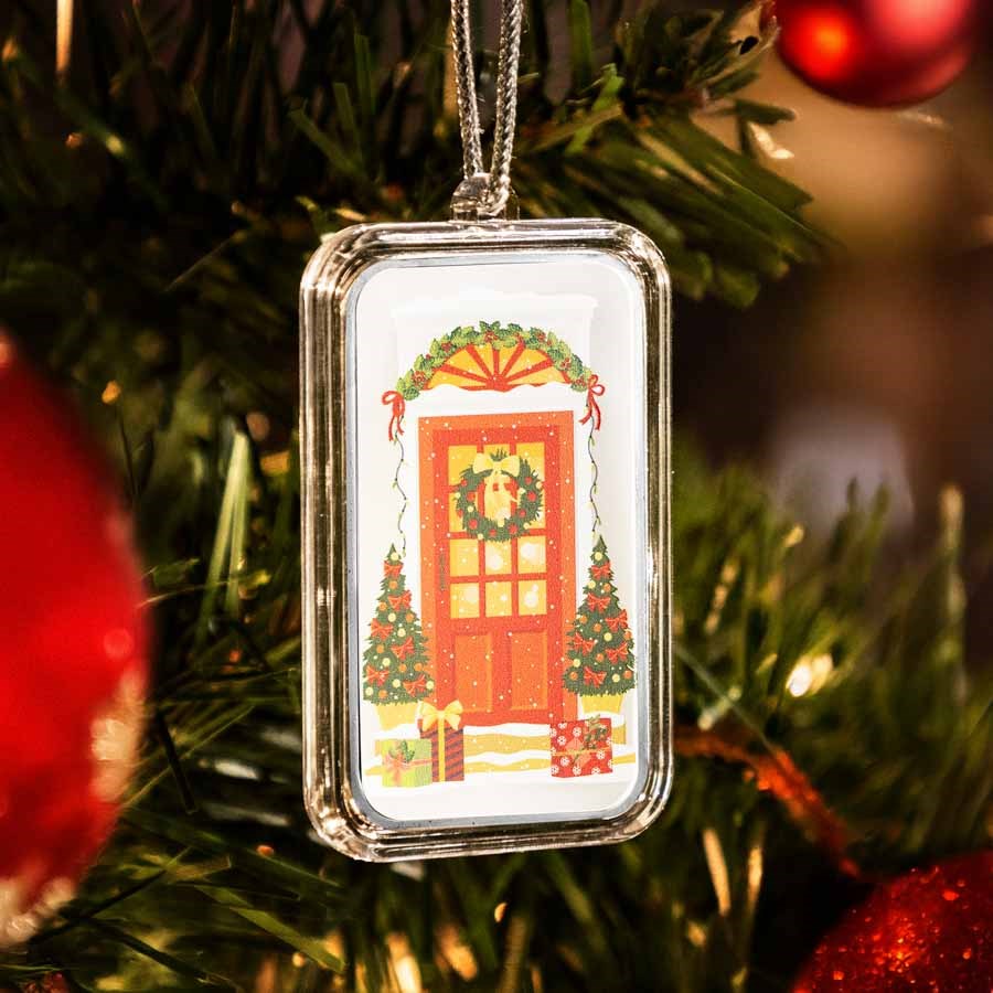 2024 1 oz Silver Colorized Bar - Festive Holidays Front Door