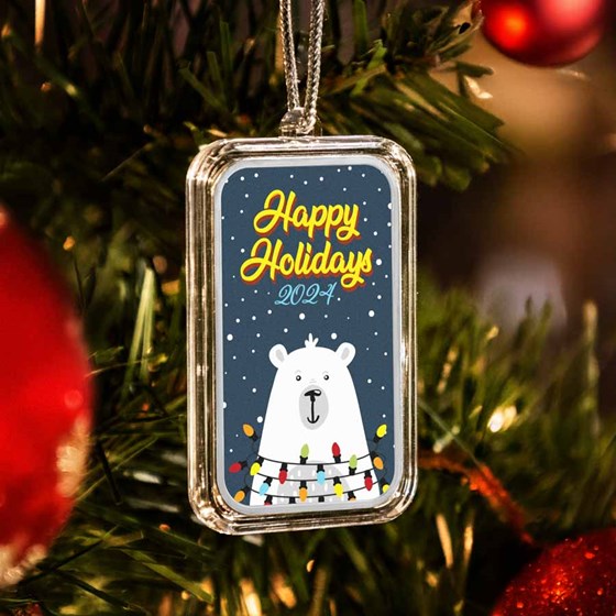 2024 1 oz Silver Colorized Bar - Happy Holidays Polar Bear
