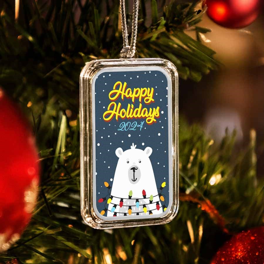 2024 1 oz Silver Colorized Bar - Happy Holidays Polar Bear