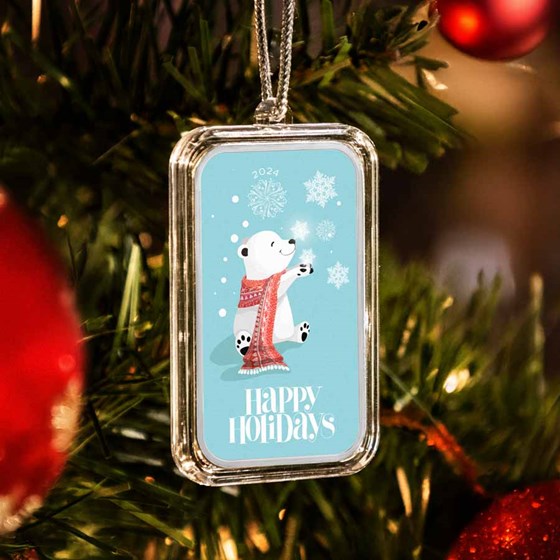 2024 1 oz Silver Colorized Bar - Happy Holidays, Polar Bear 2024 1 oz Silver Colorized Bar - Happy Holidays, Polar Bear