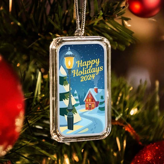 2024 1 oz Silver Colorized Bar - Happy Holidays Street Lamp 2024 1 oz Silver Colorized Bar - Happy Holidays Street Lamp