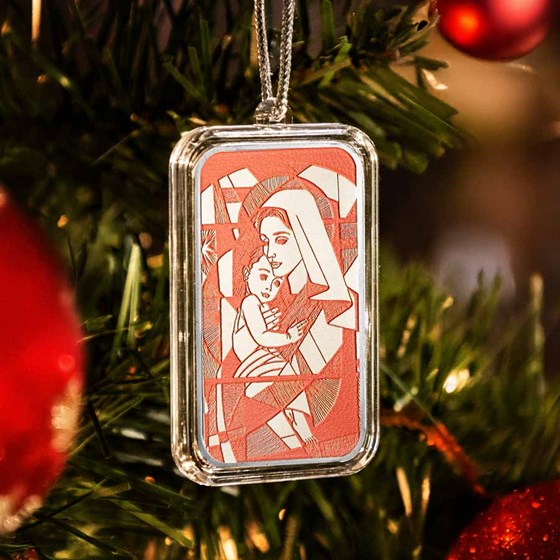 2024 1 oz Silver Colorized Bar - Mary & Jesus in Red Stitch 2024 1 oz Silver Colorized Bar - Mary & Jesus in Red Stitch