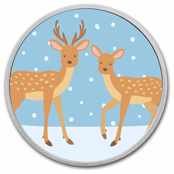 2024 1 oz Silver Colorized Round - Deer Under Mistletoe & Snow