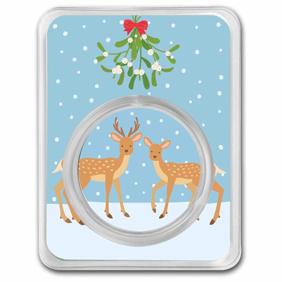 2024 1 oz Silver Colorized Round - Deer Under Mistletoe & Snow