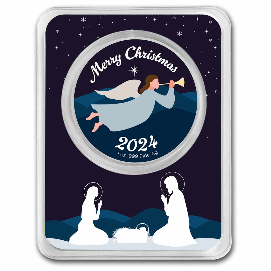 2024 1 oz Silver Colorized Round - Starry Night Angel & Nativity