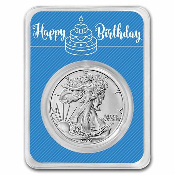 2024 1 oz Silver Eagle - w/Happy Birthday, Blue Card, In TEP