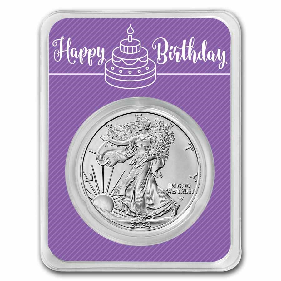 2024 1 oz Silver Eagle - w/Happy Birthday, Purple Card, In TEP