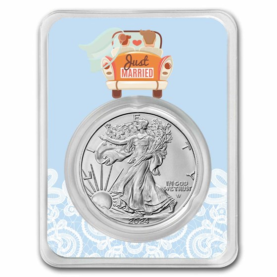 2024 1 oz Silver Eagle - w/Just Married, Light Blue Card, In TEP
