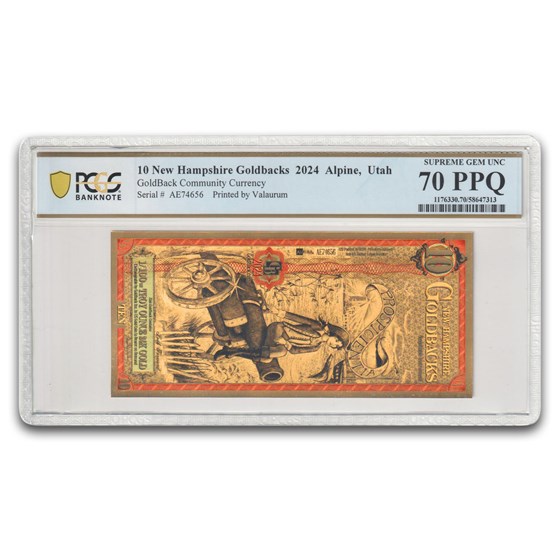 2024 10 New Hampshire Goldback - Aurum Gold Foil Note MS-70 PCGS