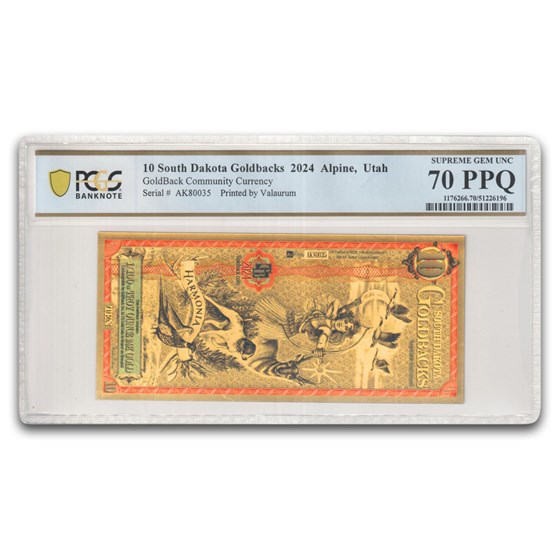 2024 10 South Dakota Goldback - Aurum Gold Foil Note MS-70 PCGS