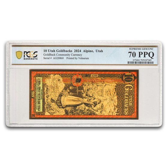 2024 10 Utah Goldback Aurum Gold Foil Note MS-70 PCGS