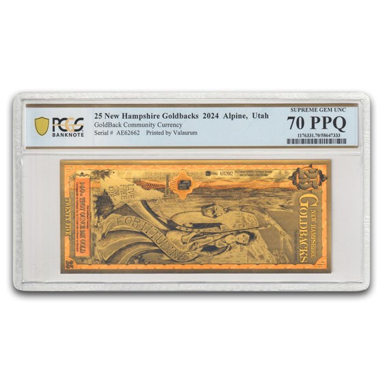 2024 25 New Hampshire Goldback - Aurum Gold Foil Note MS-70 PCGS