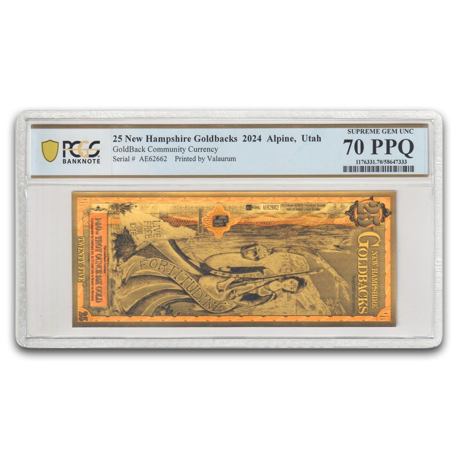 2024 25 New Hampshire Goldback - Aurum Gold Foil Note MS-70 PCGS