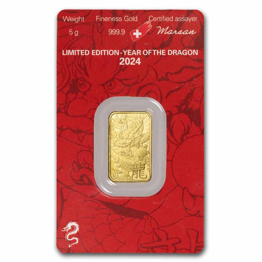 2024 5 gram Gold Bar - Argor-Heraeus Year of the Dragon (Assay)