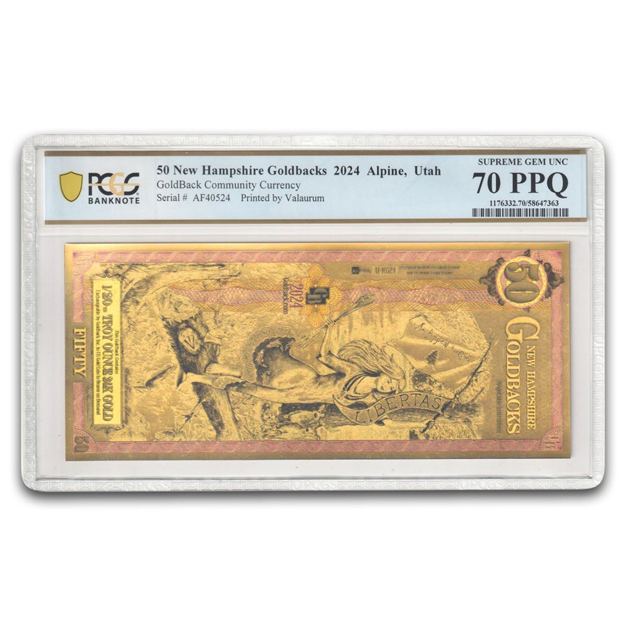 2024 50 New Hampshire Goldback - Aurum Gold Foil Note MS-70 PCGS