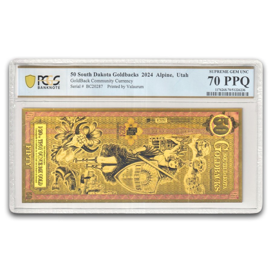 2024 50 South Dakota Goldback - Aurum Gold Foil Note MS-70 PCGS