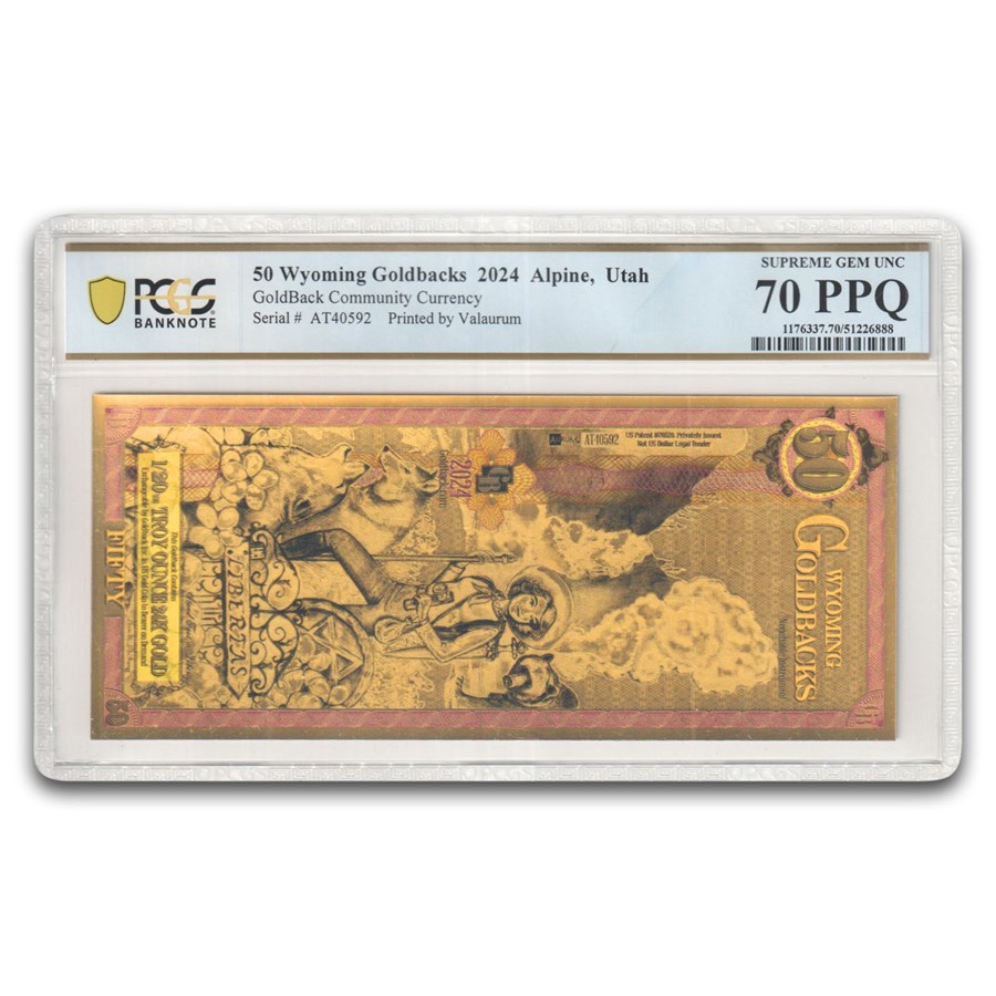 2024 50 Wyoming Goldback - Aurum Gold Foil Note MS-70 PCGS