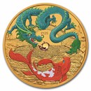 2024 AUS 1 oz Gold Colorized Dragon & Koi (Teal Dragon)