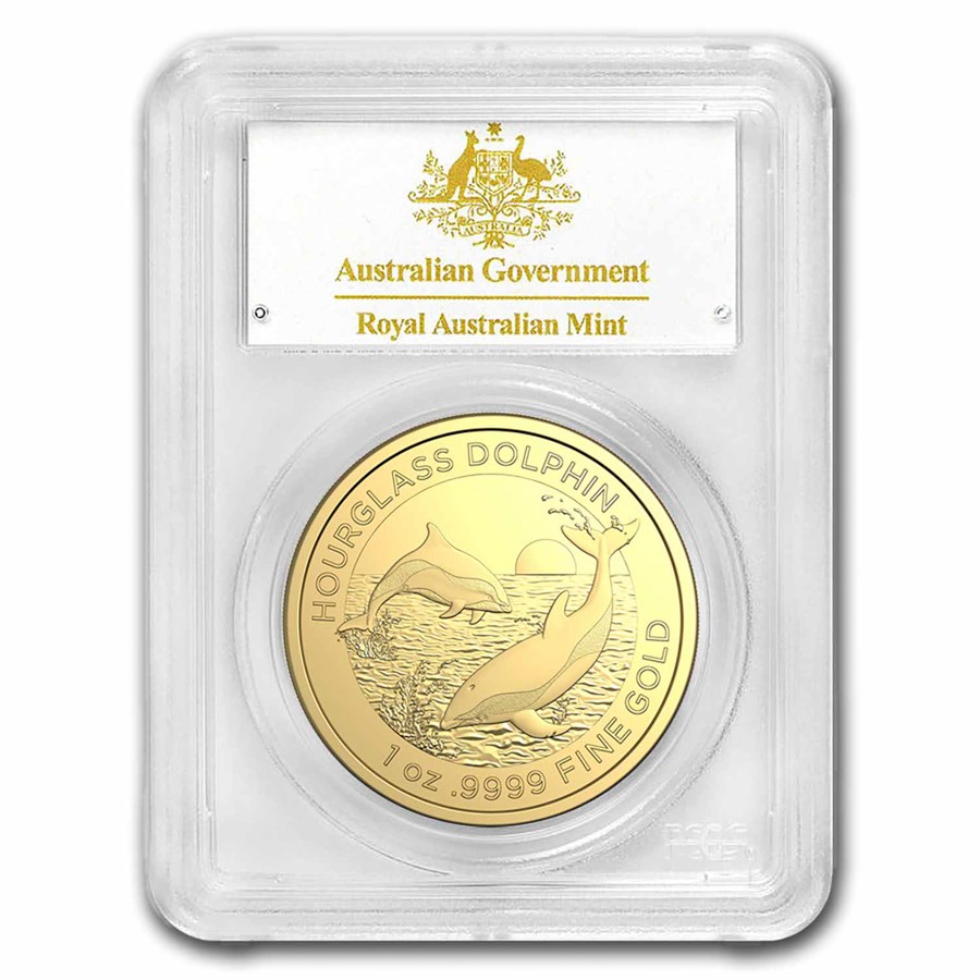 2024 AUS 1 oz Gold Hourglass Dolphin MS-70 PCGS (First Strike)