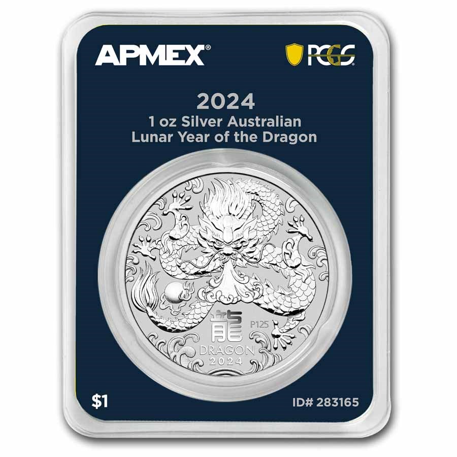 2024 AUS 1 oz Silver Lunar Dragon BU SIII (MD® Premier+PCGS)