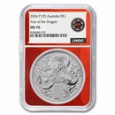 2024 AUS 1 oz Silver Lunar Dragon MS-70 NGC