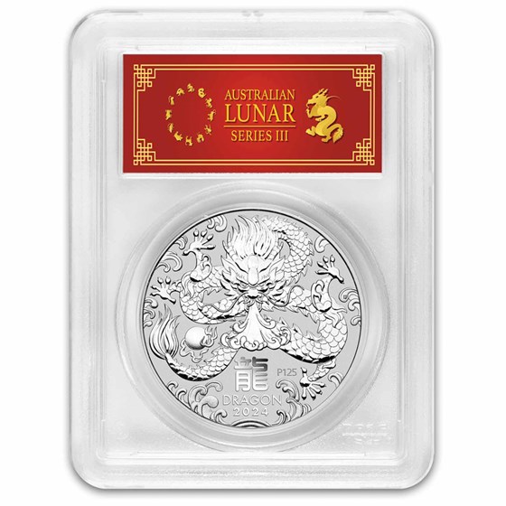 2024 AUS 1 oz Silver Lunar Dragon MS-70 PCGS (FS, Red Label)