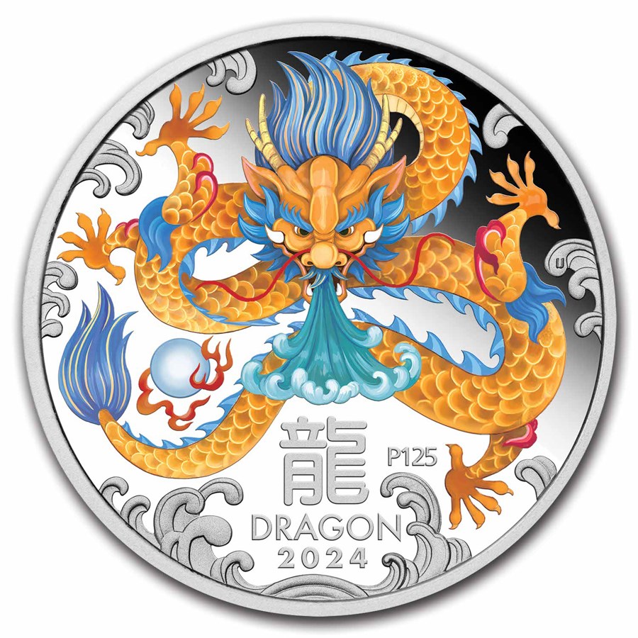 2024 AUS 1 oz Silver Lunar Dragon Proof Colorized (w/Box & COA)