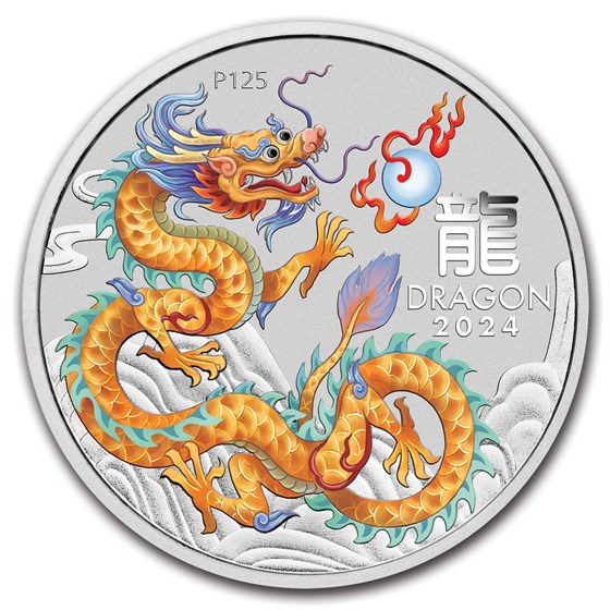 2024 AUS 1 oz Silver Lunar Golden Dragon-ANA Expo Special Card
