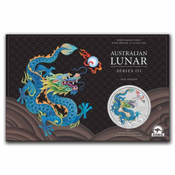 2024 AUS 1 oz Silver Lunar Teal Dragon-ANDA Expo Special Card 2024 AUS 1 oz Silver Lunar Teal Dragon-ANDA Expo Special Card