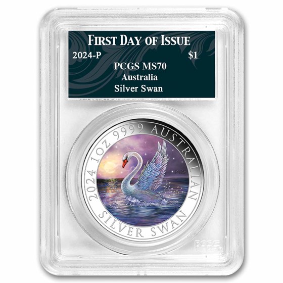 2024 AUS 1 oz Silver Swan Colorized MS-70 PCGS (FDI, Swan Label) 2024 AUS 1 oz Silver Swan Colorized MS-70 PCGS (FDI, Swan Label)
