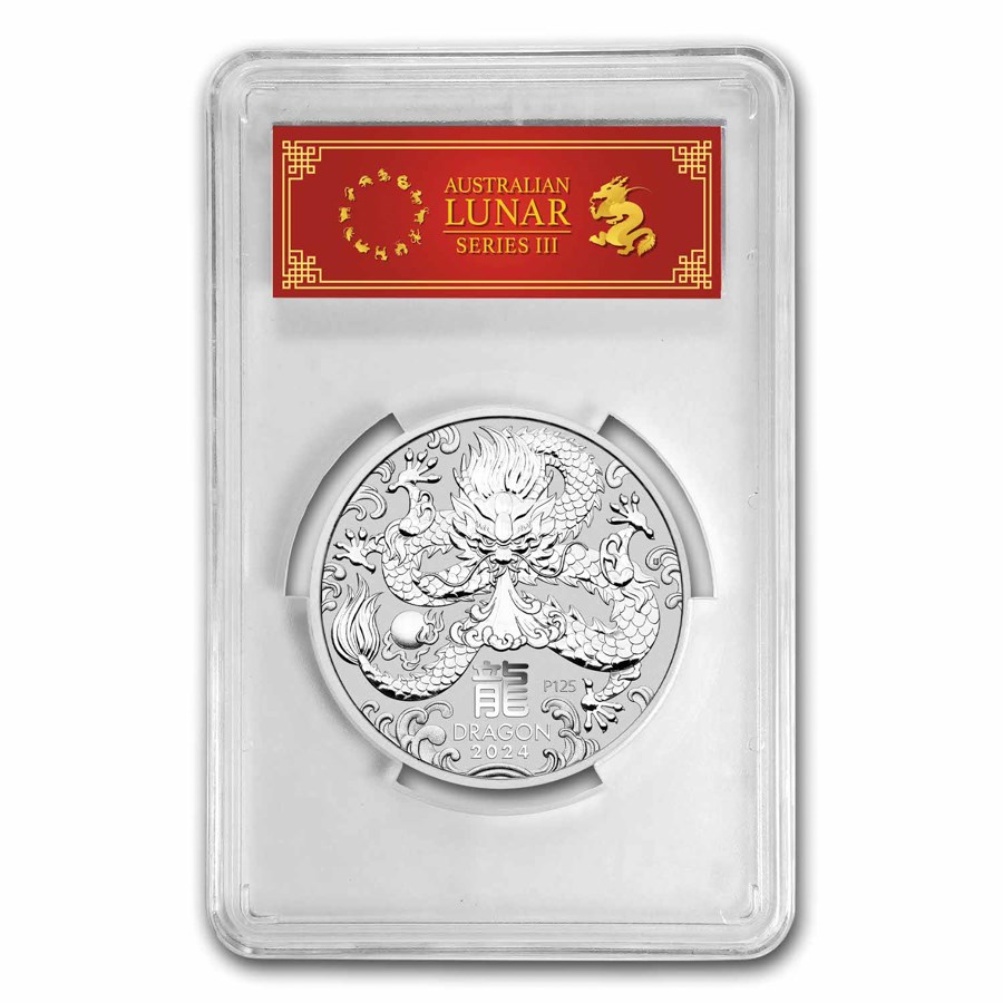 2024 AUS 2 oz Silver Lunar Dragon MS-70 PCGS (FS, Red Label)