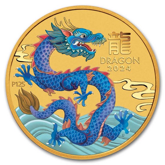2024 Australia 1/20 oz Colorized Gold Lunar Blue Dragon BU 2024 Australia 1/20 oz Colorized Gold Lunar Blue Dragon BU