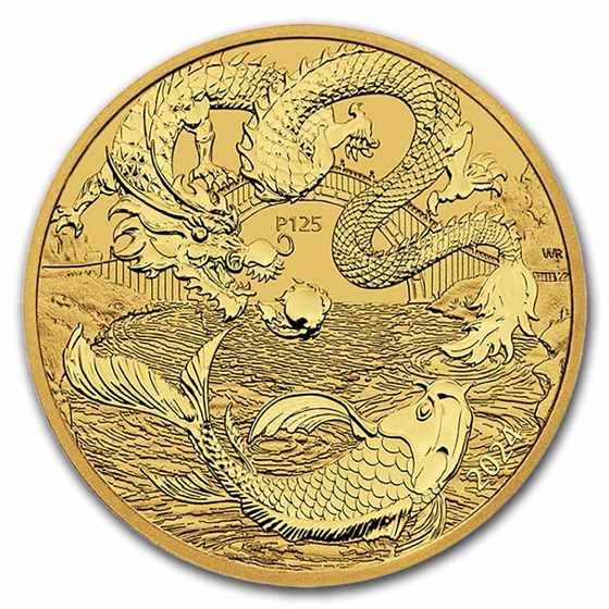 2024 Australia 1 oz Gold Chinese Myths & Legends Dragon & Koi BU 2024 Australia 1 oz Gold Chinese Myths & Legends Dragon & Koi BU