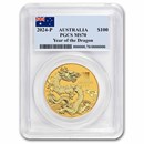 2024 Australia 1 oz Gold Lunar Dragon MS-70 PCGS (Flag Label)