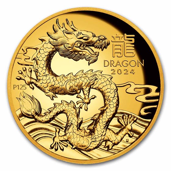 2024 Australia 1 oz Gold Lunar Dragon Proof (HR, Box & COA)