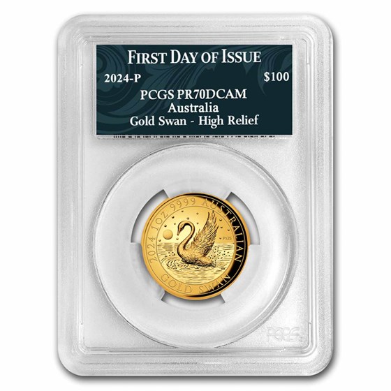 2024 Australia 1 oz Gold Swan COA #5 PR-70 PCGS HR (FDI) 2024 Australia 1 oz Gold Swan COA #5 PR-70 PCGS HR (FDI)