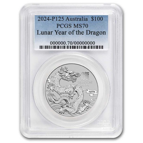 2024 Australia 1 oz Platinum Lunar Dragon MS-70 PCGS 2024 Australia 1 oz Platinum Lunar Dragon MS-70 PCGS