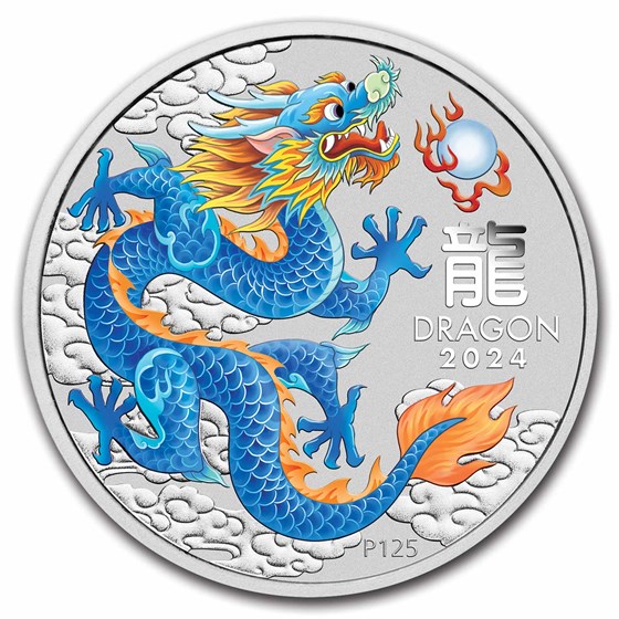 2024 Australia 1 oz Silver Lunar Colorized Blue Dragon (Capsule)