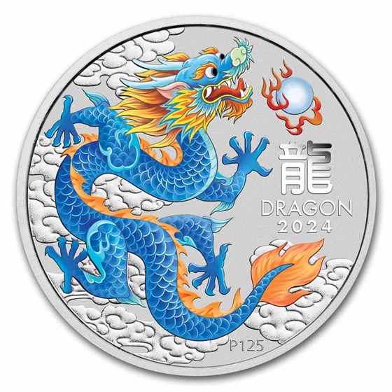2024 Australia 1 oz Silver Lunar Colorized Blue Dragon in Card 2024 Australia 1 oz Silver Lunar Colorized Blue Dragon in Card