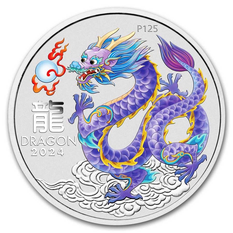 2024 Australia 1 oz Silver Lunar Colorized Lilac Dragon Capsule