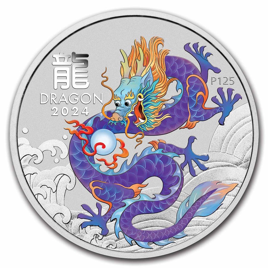 2024 Australia 1 oz Silver Lunar Colorized Purple Dragon Capsule