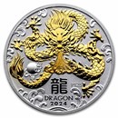 2024 Australia 1 oz Silver Lunar Dragon (Gilded, w/Capsule & COA)