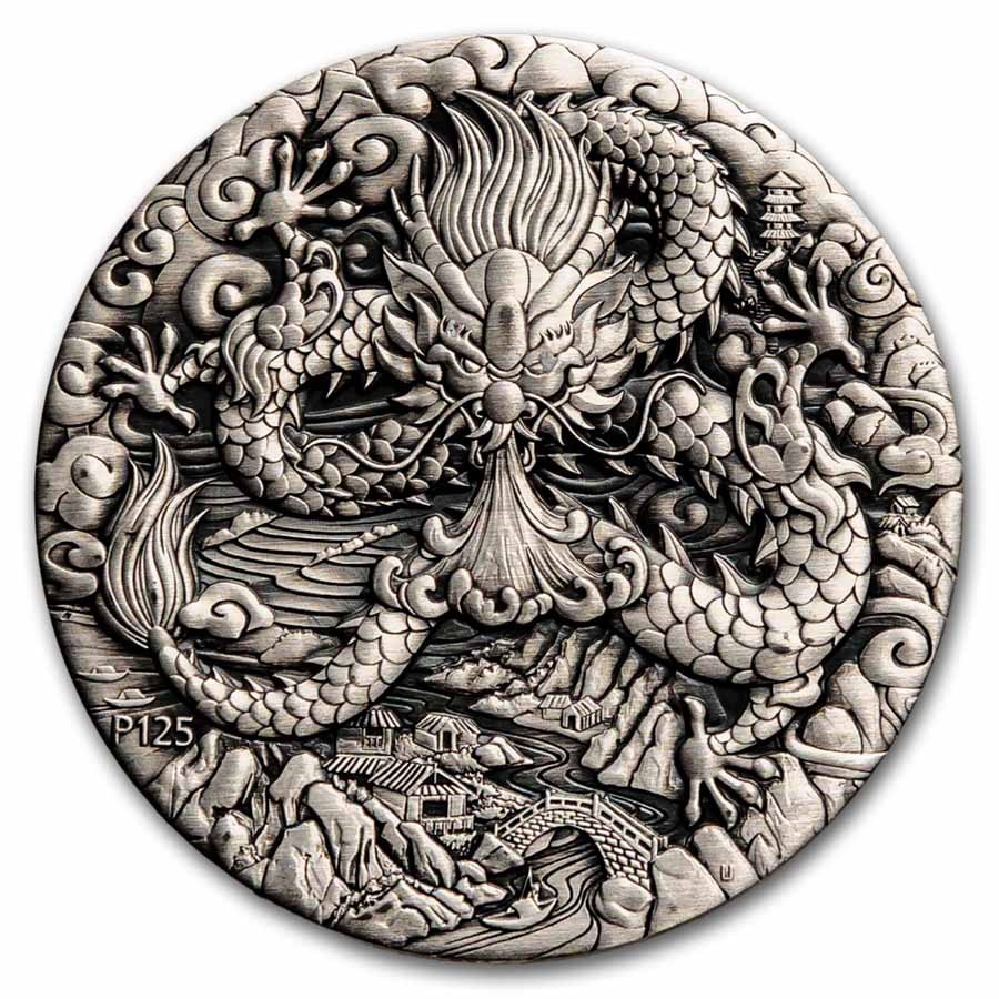 2024 Australia 2 oz Silver Year of the Dragon Antiqued (No Box)