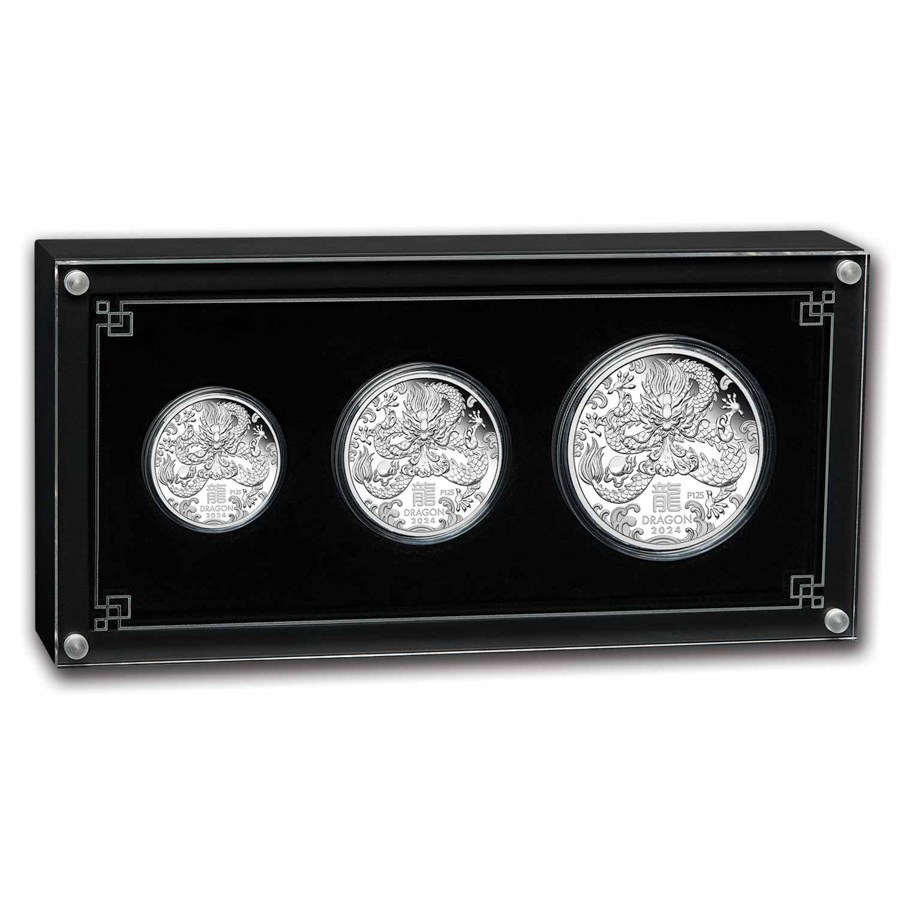 2024 Australia 3-Coin Silver Lunar Dragon Proof Set (w/Box & COA)