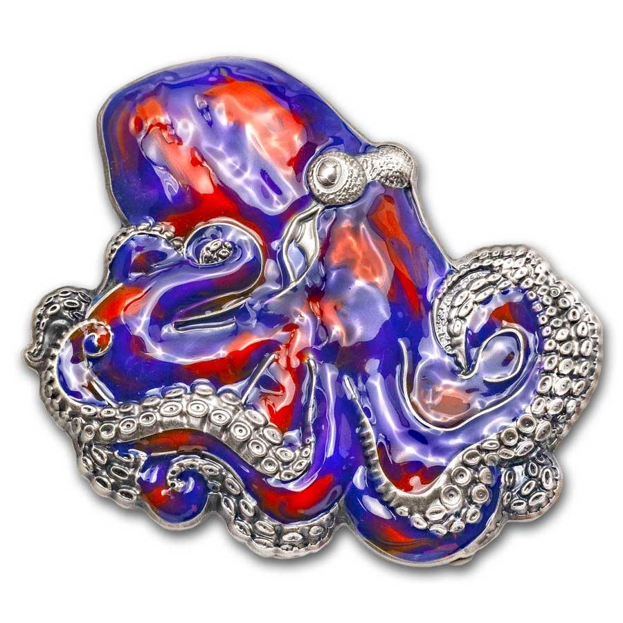 2024 Barbados 3 oz Silver Octopus Shaped Coin (with Box & COA)