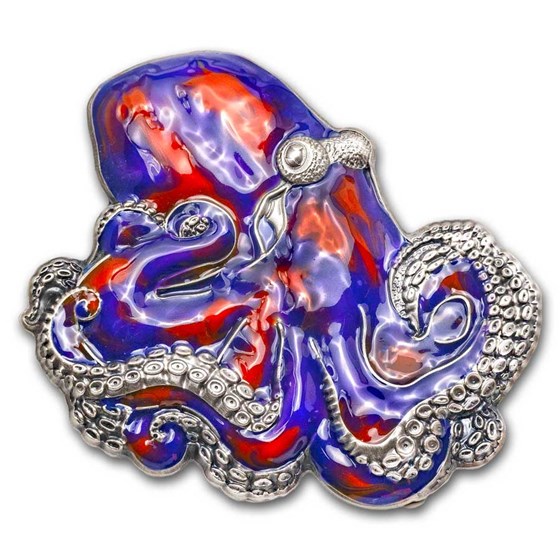2024 Barbados 3 oz Silver Octopus Shaped Coin (with Box & COA) 2024 Barbados 3 oz Silver Octopus Shaped Coin (with Box & COA)