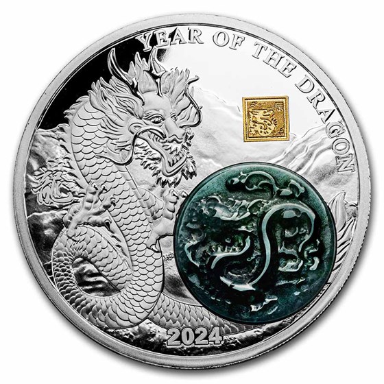 2024 Burundi 2 oz Silver & Jade Year of the Dragon Proof 2024 Burundi 2 oz Silver & Jade Year of the Dragon Proof