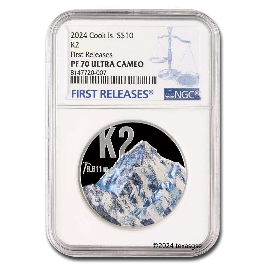 2024 C. Islands 2 oz Silver Proof Mountain Peaks; K2 PF-70 NGC FR