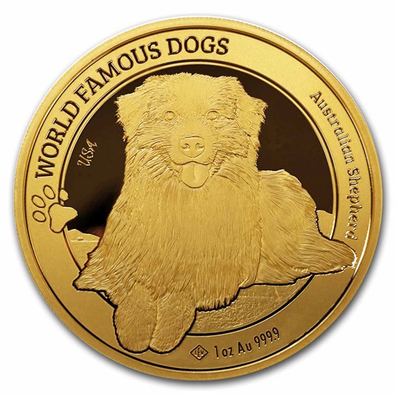 2024 Cameroon 1 oz Gold World Famous Dogs - Australian Shepherd